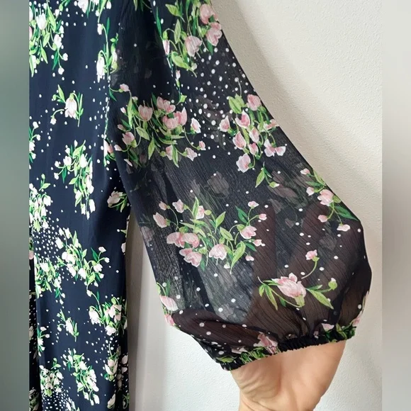 Tommy Hilfiger Navy Floral Mesh Sleeve Dress – Size 6 (NWT) - Picture 4 of 5